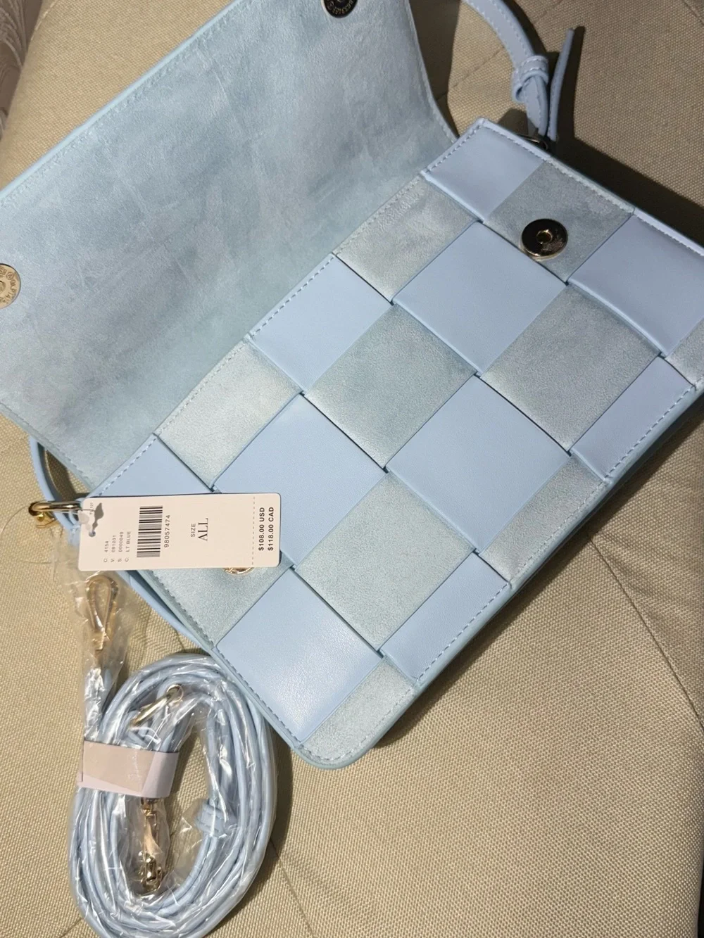 NWT Anthropologie Faux-Suede Woven Shoulder Bag In Light Blue
